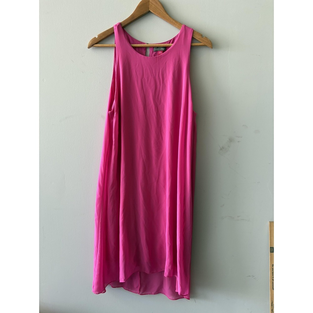 Vince Camuto Dress Womens M Pink Chiffon Hi Low Sleeveless Tank Swing Trapeze